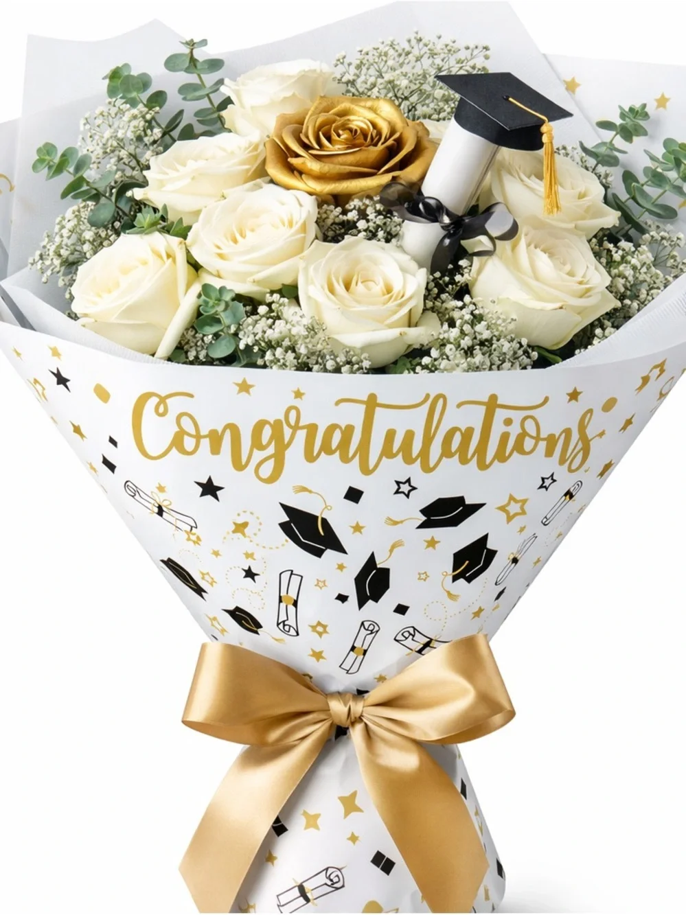 Graduation Wrapping Paper 15 Sheets Waterproof 22x22 Bouquet Congrats